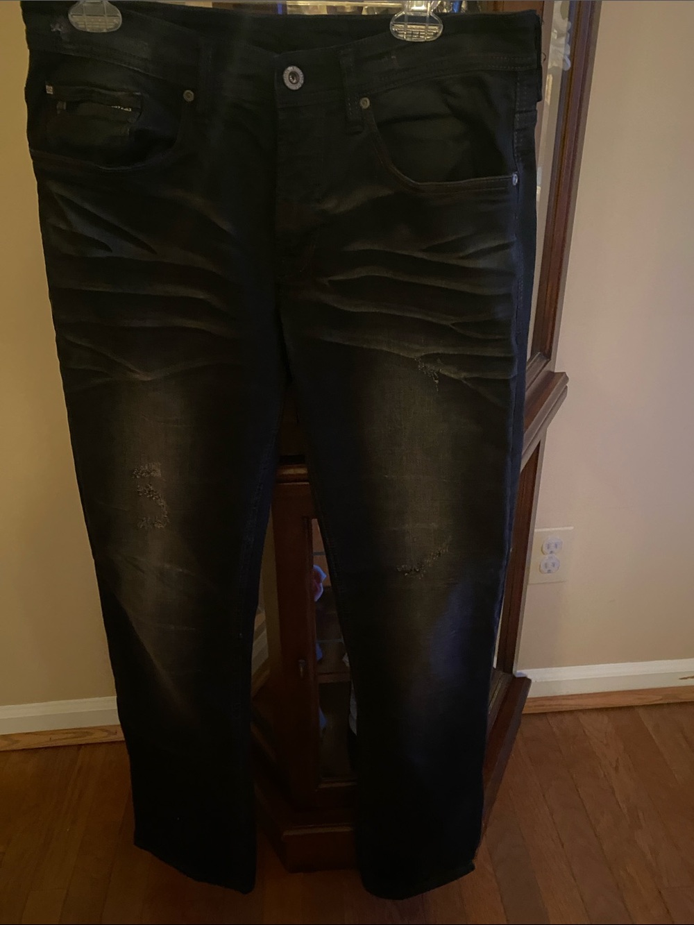 #7  Men's Black Straight Jeans with Washed Detail #7